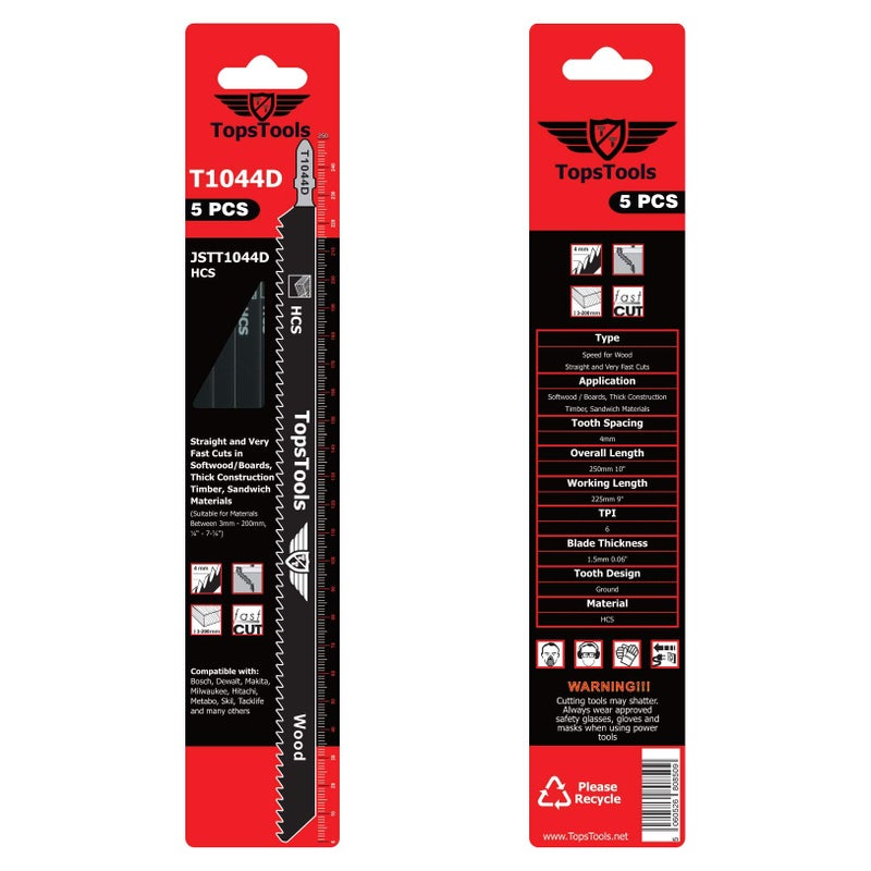 TopsTools 5 x TopsTools JSTT1044D T1044D 250mm Jigsaw Blades Designed for Long Clean Straight and Fast Cuts in Wood - Image 5